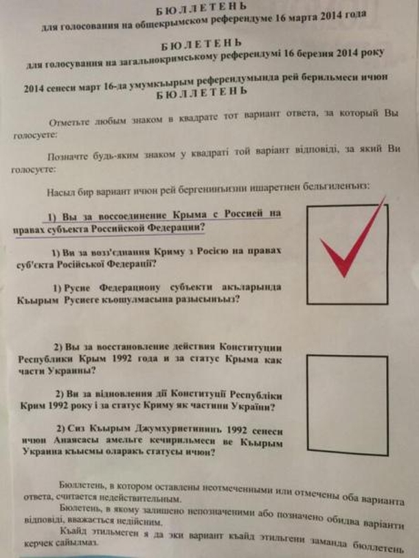 За вхождение в состав России проголосовало 123% крымчан