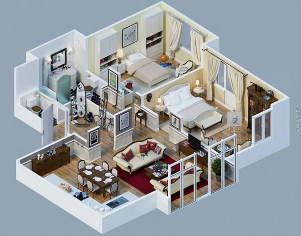 Примеры 3d планов квартир и домов