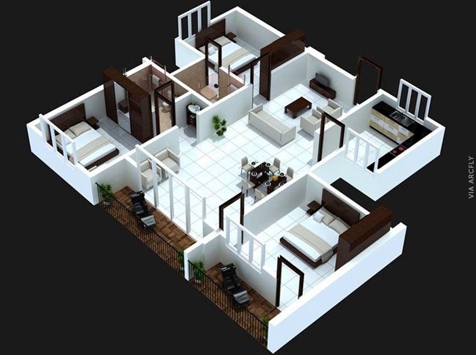 Примеры 3d планов квартир и домов