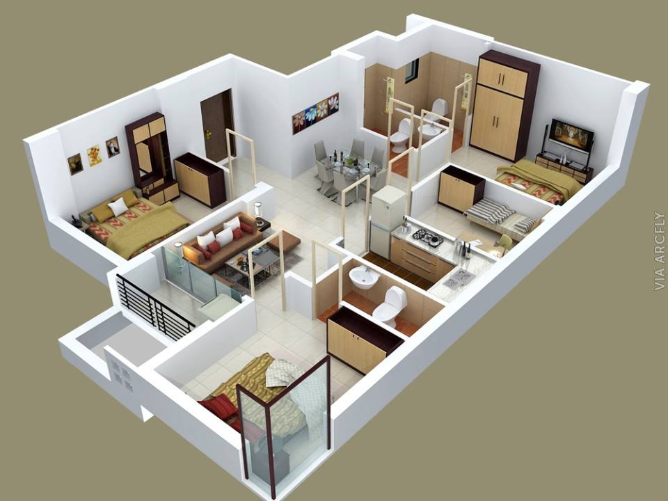 Примеры 3d планов квартир и домов