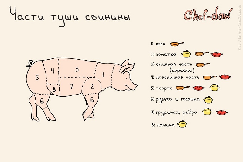 Части туши свинины - Кулинарные советы в картинках