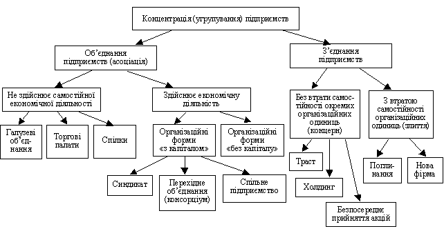 Класифікація форм концентрації підприємств у ринковій економіці1