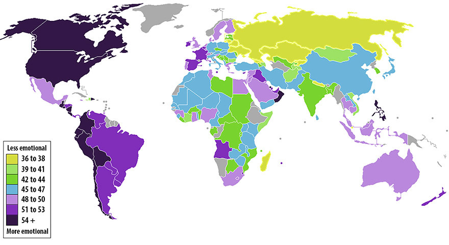 Уровень эмоциональности людей в разных странах мира