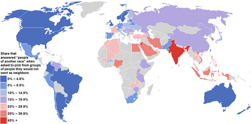 Карта расовой терпимости по странам мира