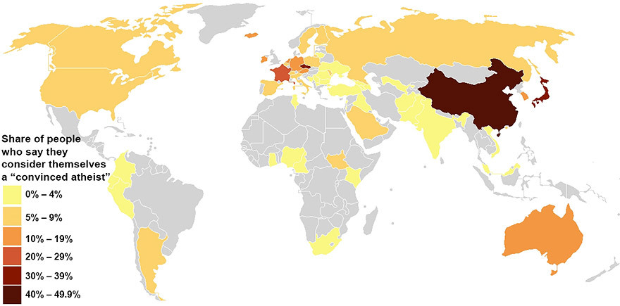 Карта глобального распределения атеистов