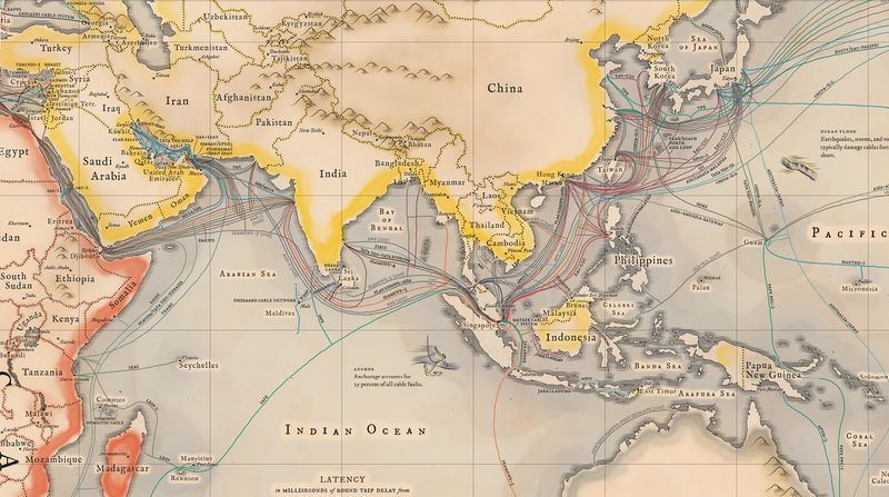 Карта всех подводных кабелей, которые соединяют Интернет