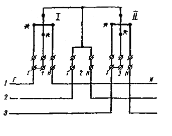 Схемы включения трехфазного трехпроводного двухэлементного счетчика активной энергии типа САЗ (САЗУ)