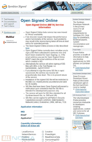 Online подпись программ для Symbian