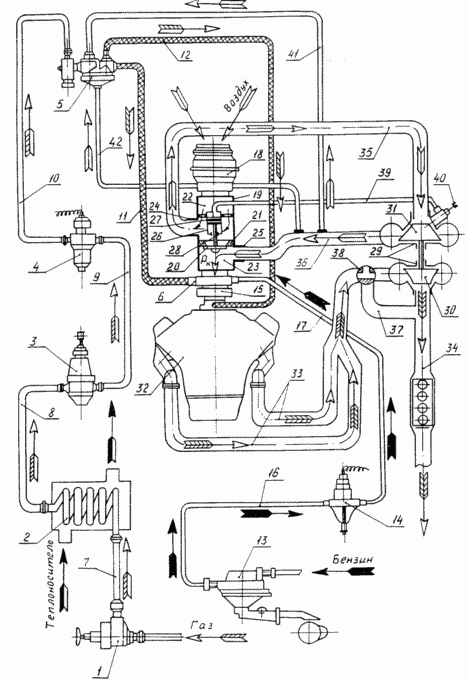 TWO-FUEL GAS-GASOLINE INTERNAL COMBUSTION ENGINE